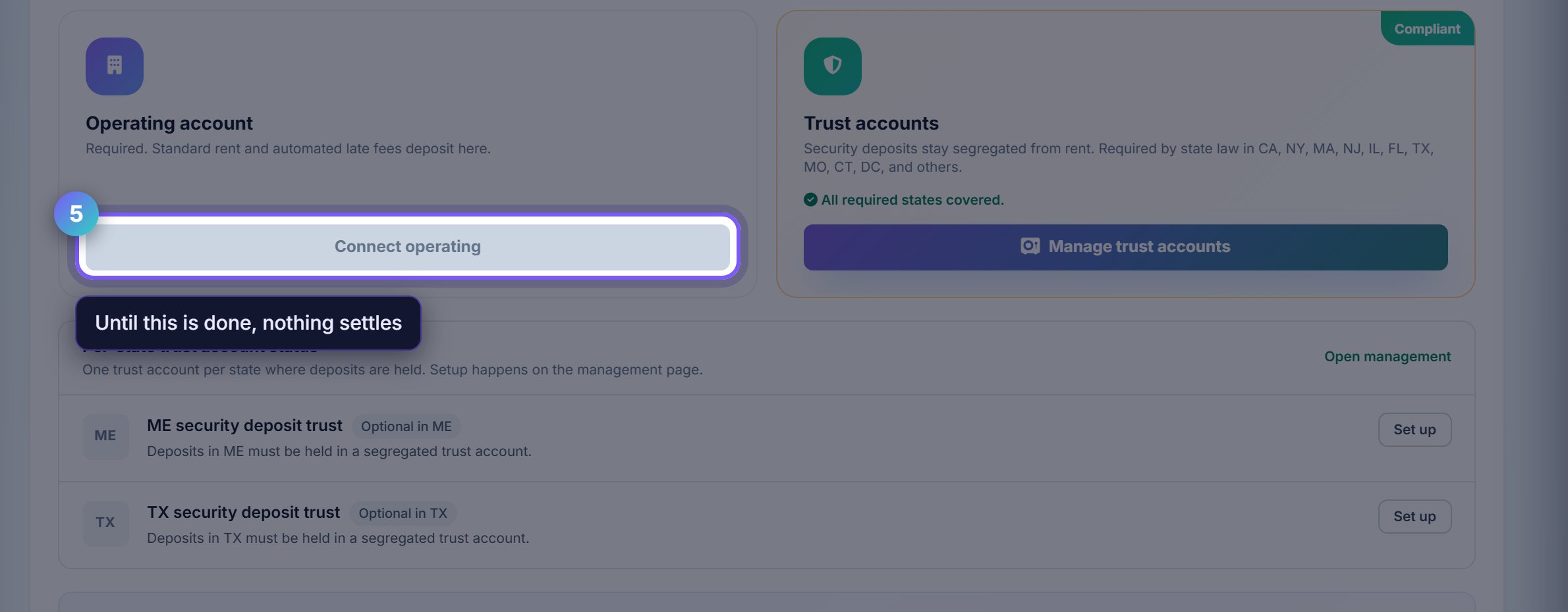 Step 5: Connect the bank, or none of this settles