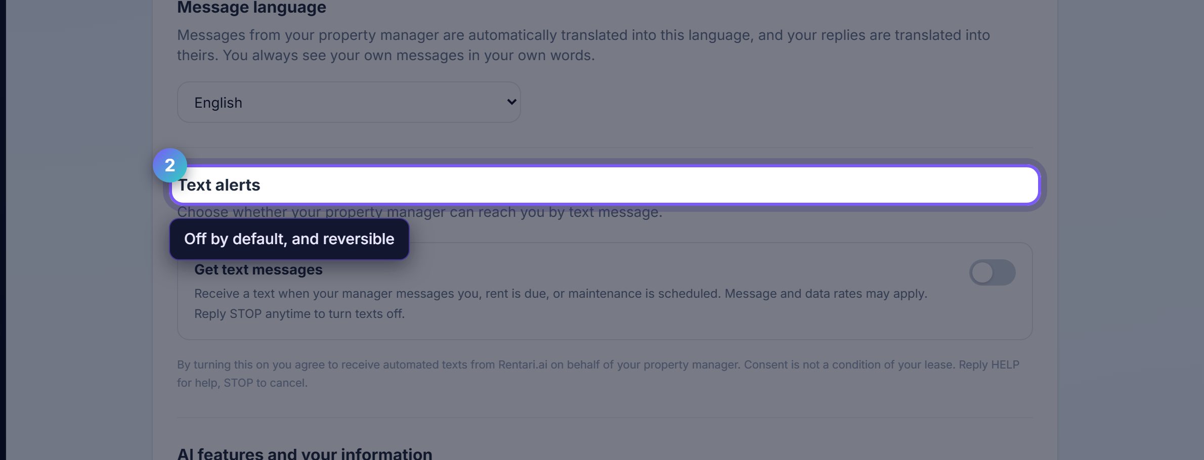 Step 2: Text alerts are opt-in and stay that way