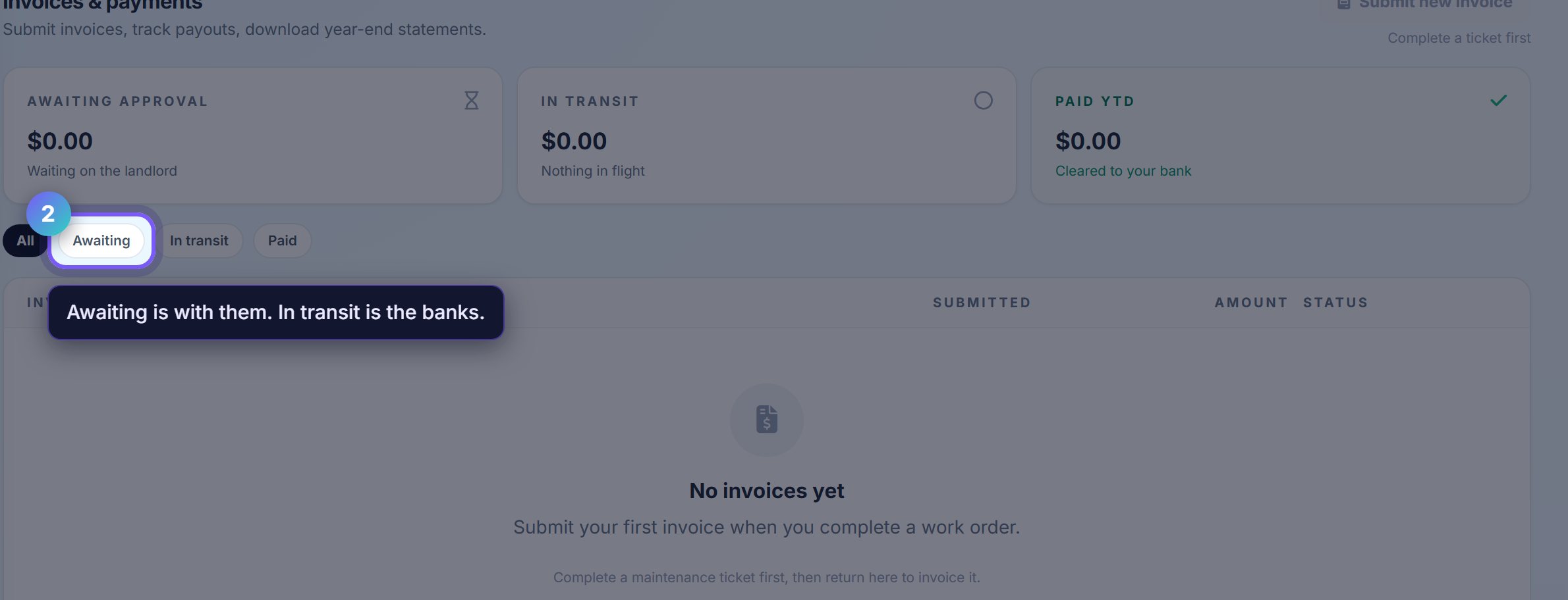 Step 2: The status tabs are the answer to "where is my money"