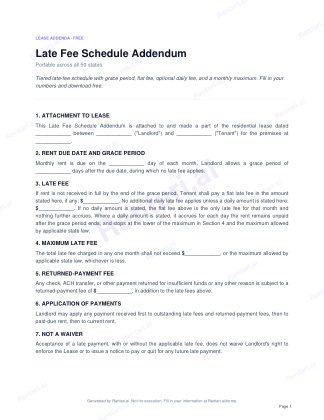 First page of Late Fee Schedule Addendum for All, with a Rentari watermark