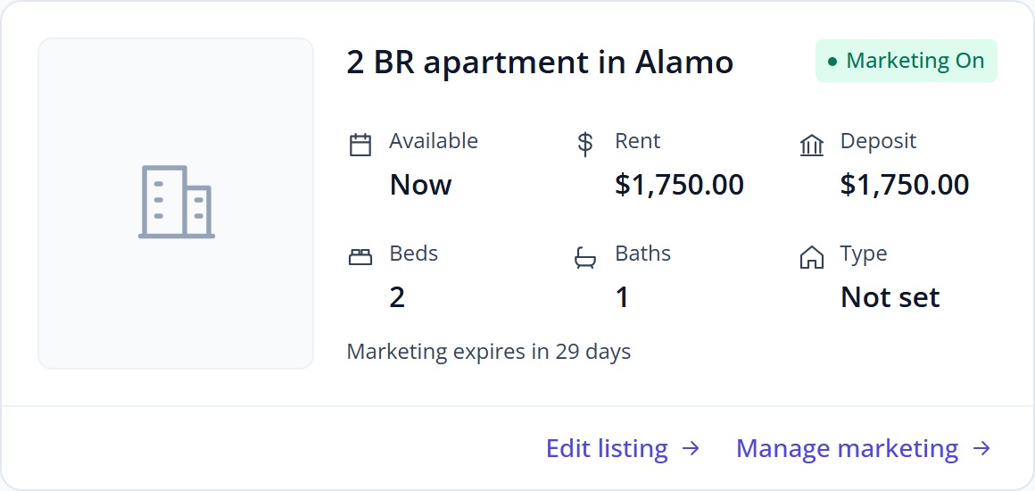 A property record with rental details and workspace navigation.