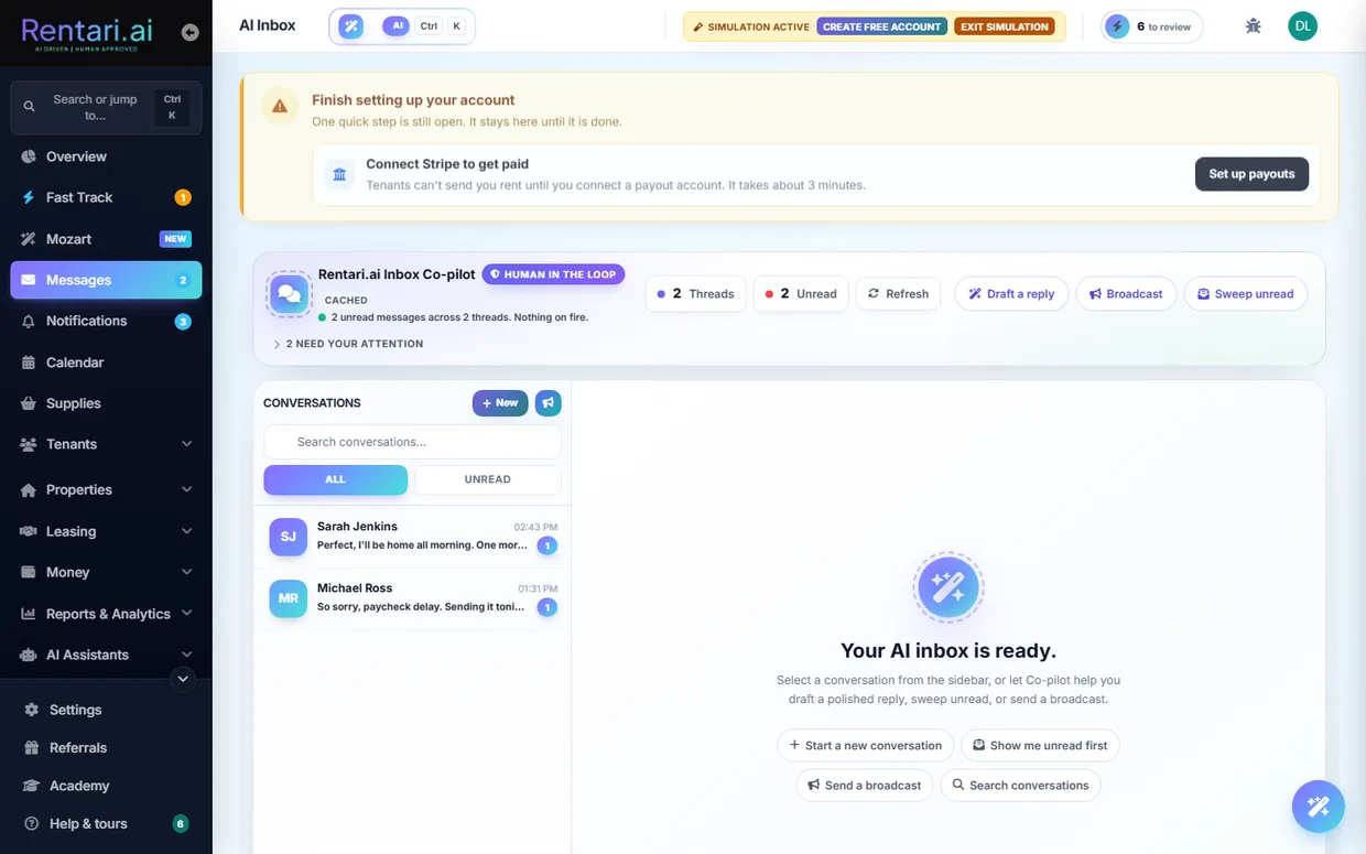 The communications inbox with AI triage and one-click reply drafts.