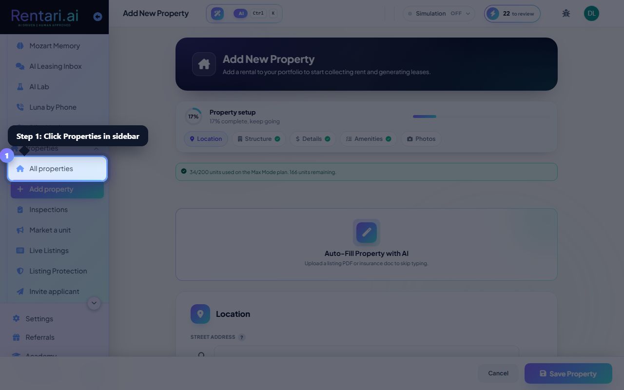 Step 1: Open Add Property