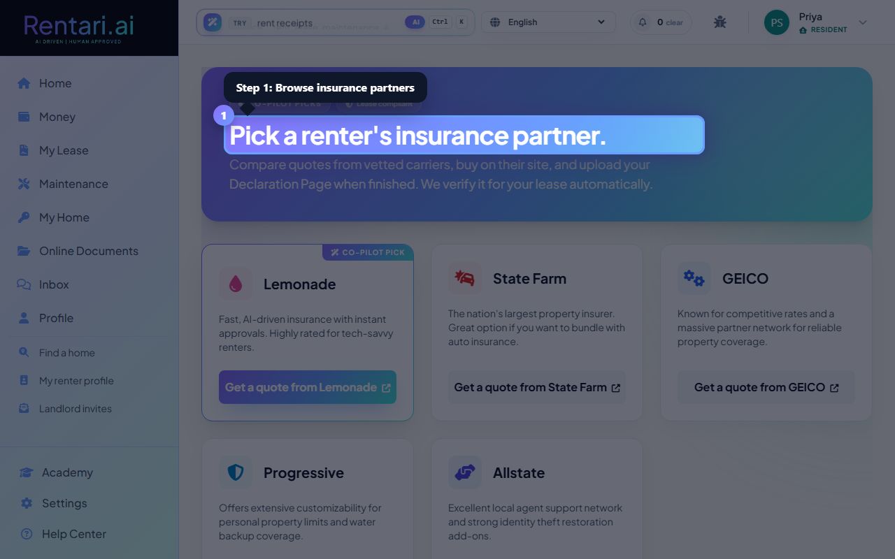 Step 1: Browse insurance partners