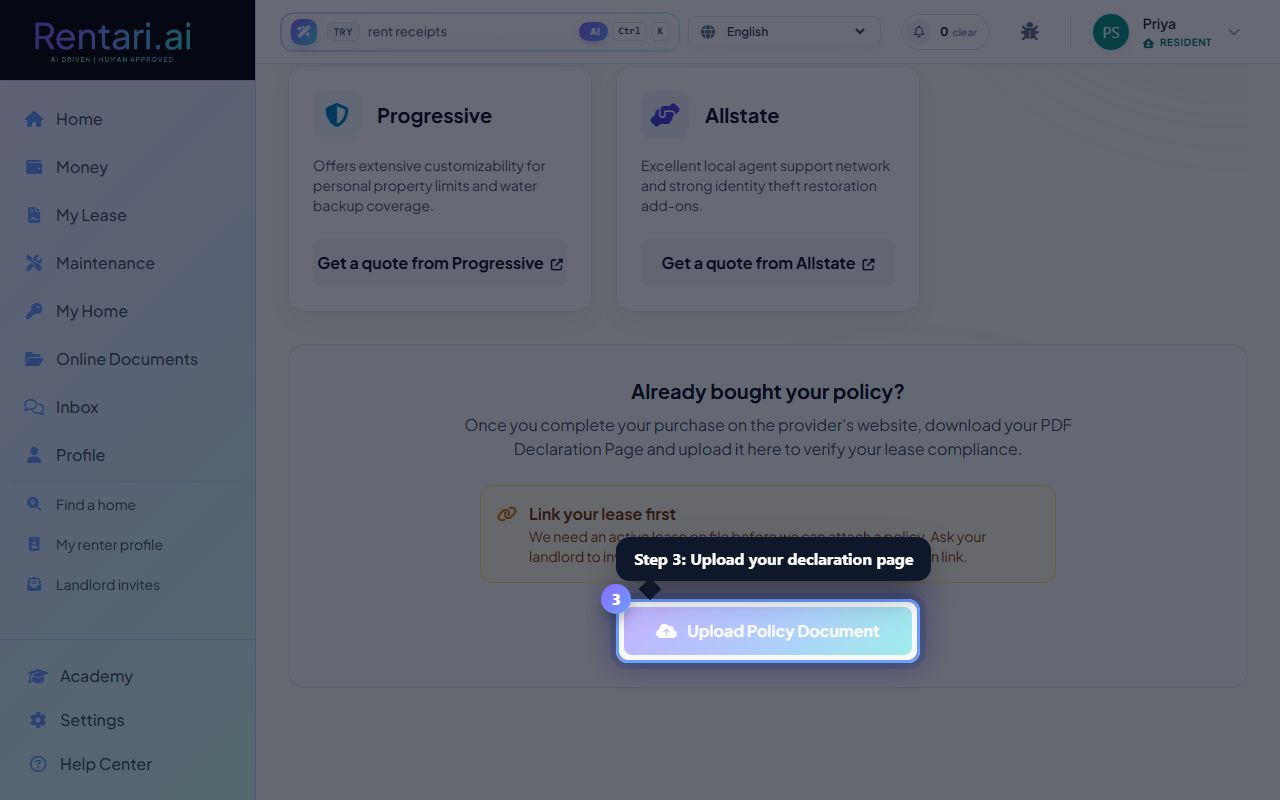Step 3: Upload your declaration page