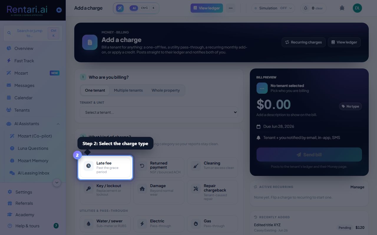 Step 2: Select the charge type