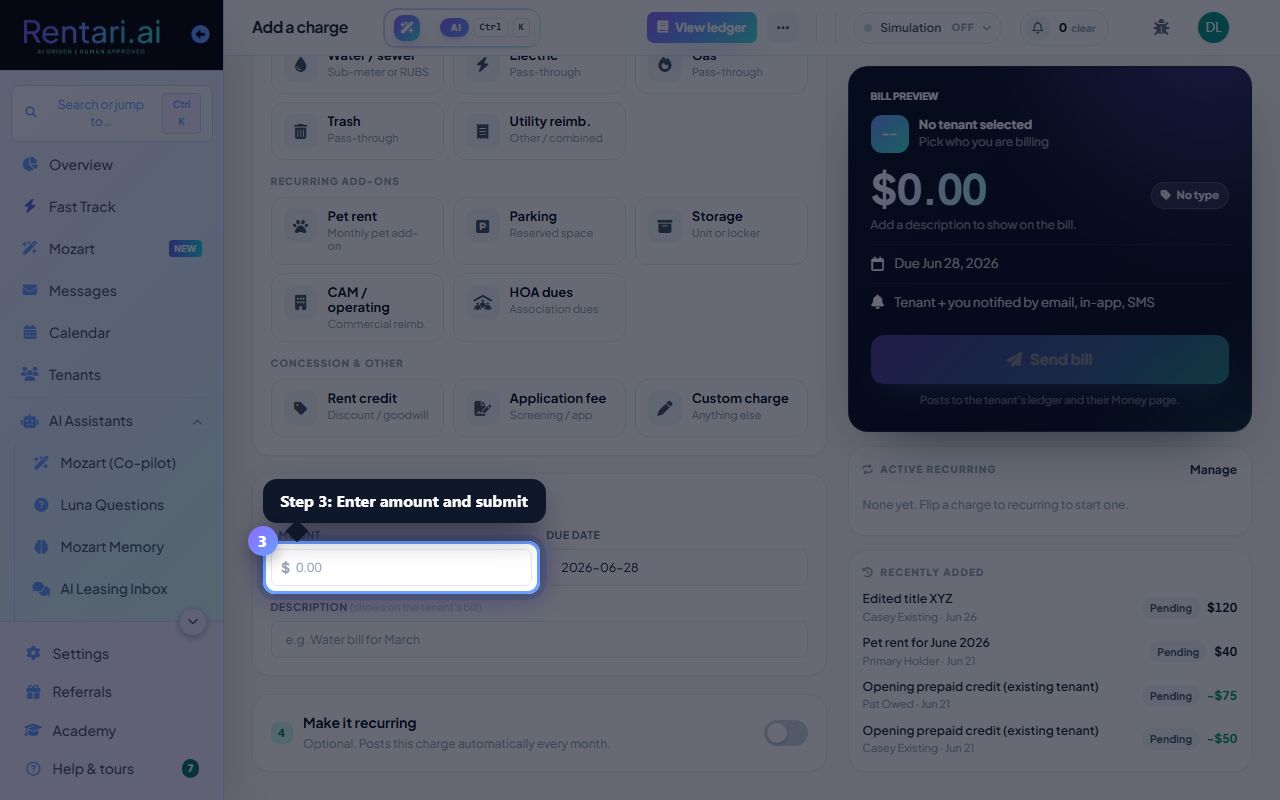Step 3: Enter amount and submit