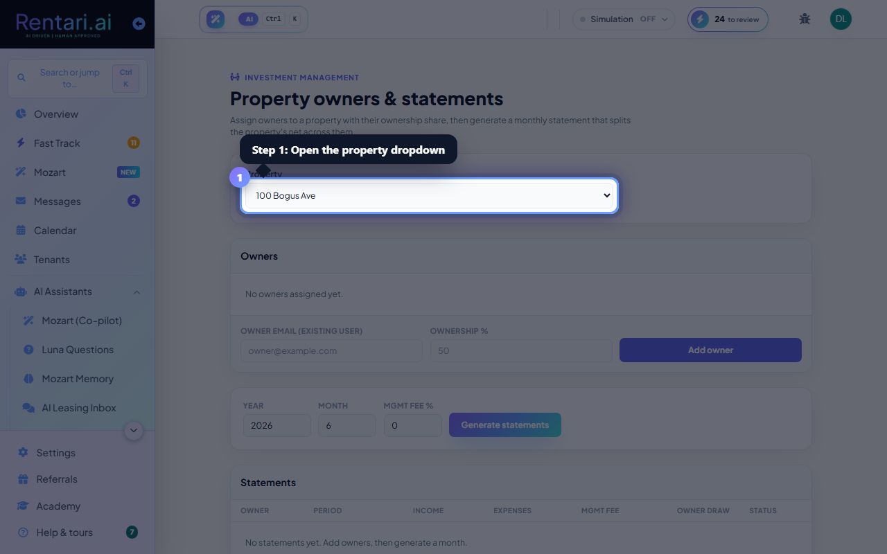 Step 1: Select your property