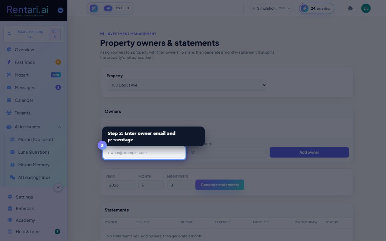 Step 2: Add owners and their shares