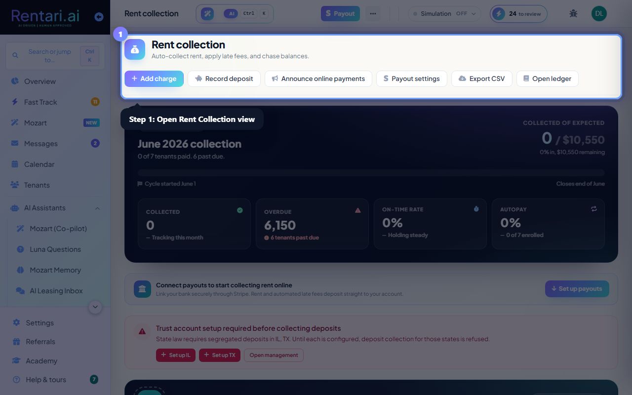 Step 1: Open Rent Collection