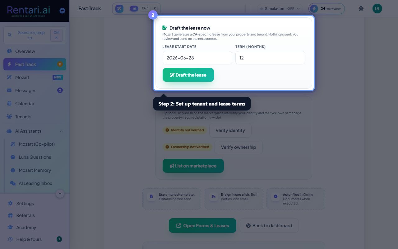 Step 2: Invite your tenant and set lease terms