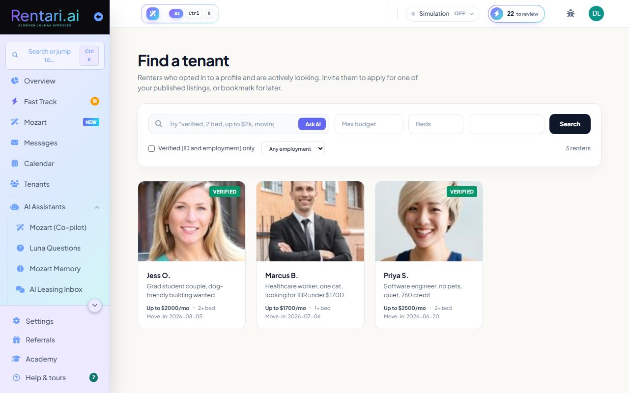 Step 2: Browse renter profiles