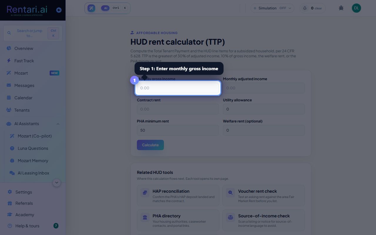 Step 1: Enter household income