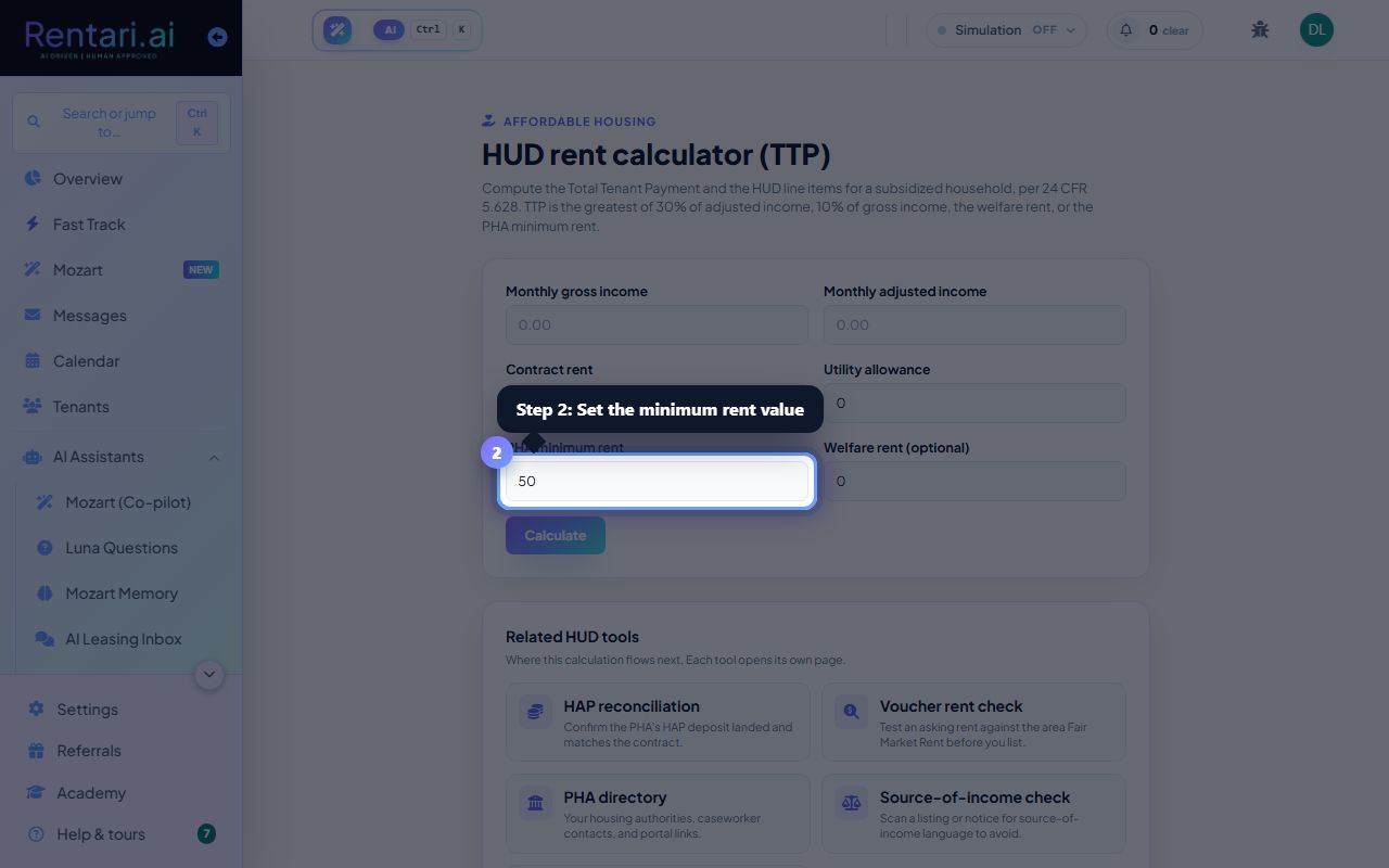 Step 2: Set the minimum rent and welfare rent