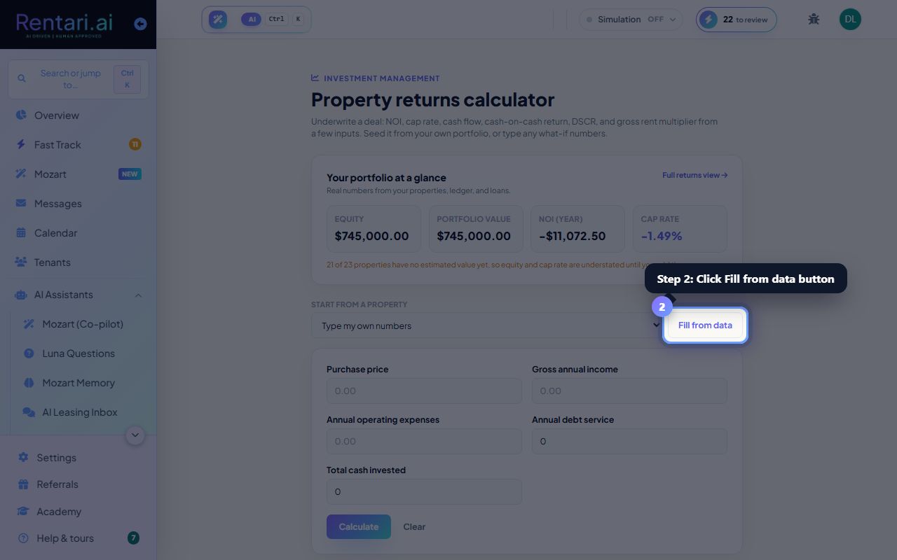 Step 2: Seed the calculator from a property or type your own