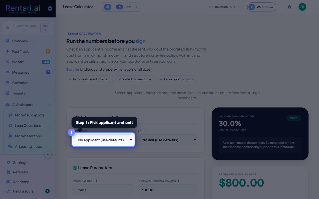 Step 1: Pick an applicant and unit from your portfolio