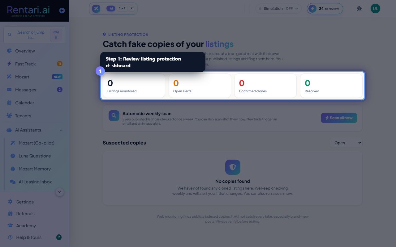 Step 1: Review your listing protection dashboard