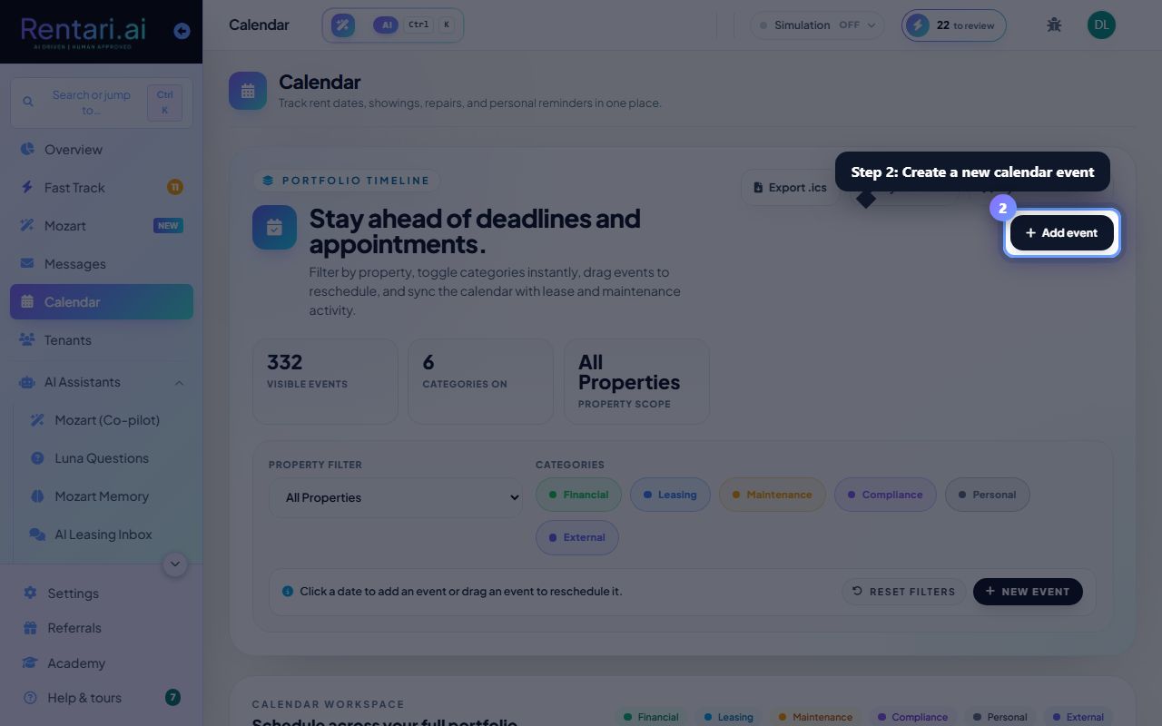 Step 2: Create a new calendar event