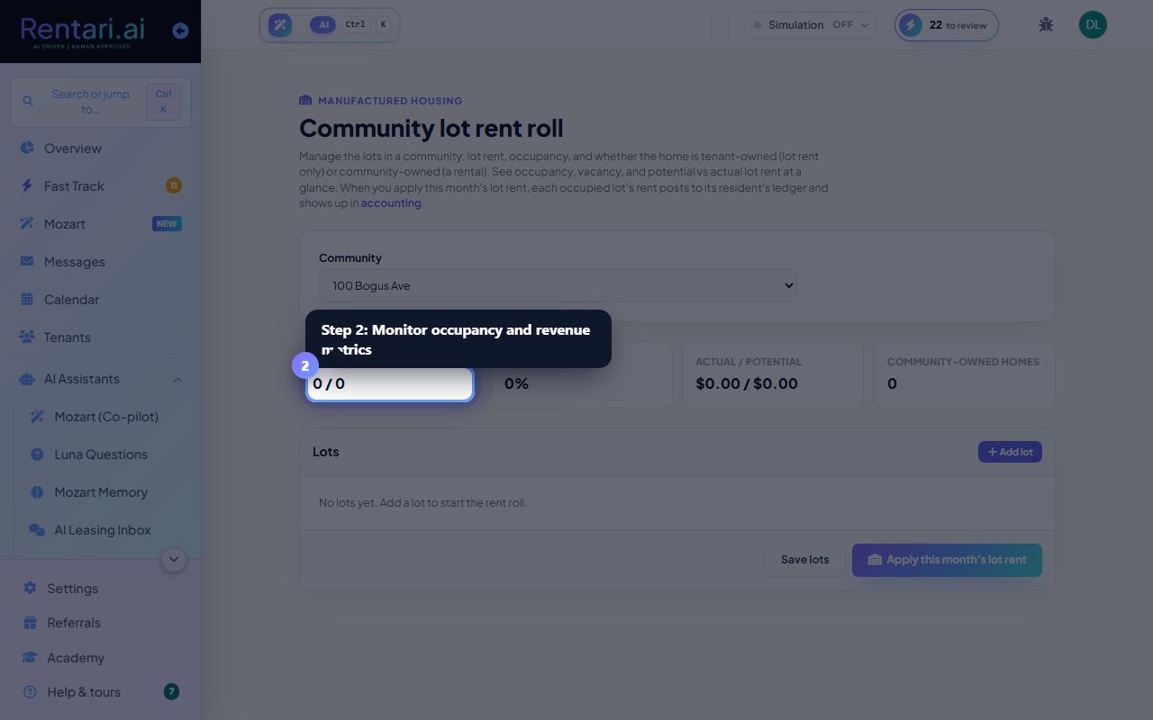 Step 2: Monitor occupancy and revenue metrics