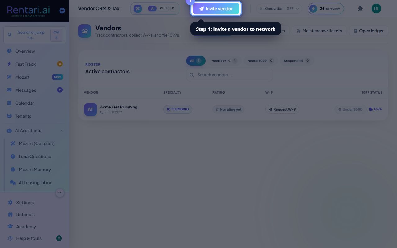 Step 1: Invite a vendor to your network