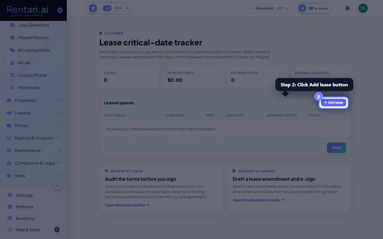 Step 2: Add or edit a leased space