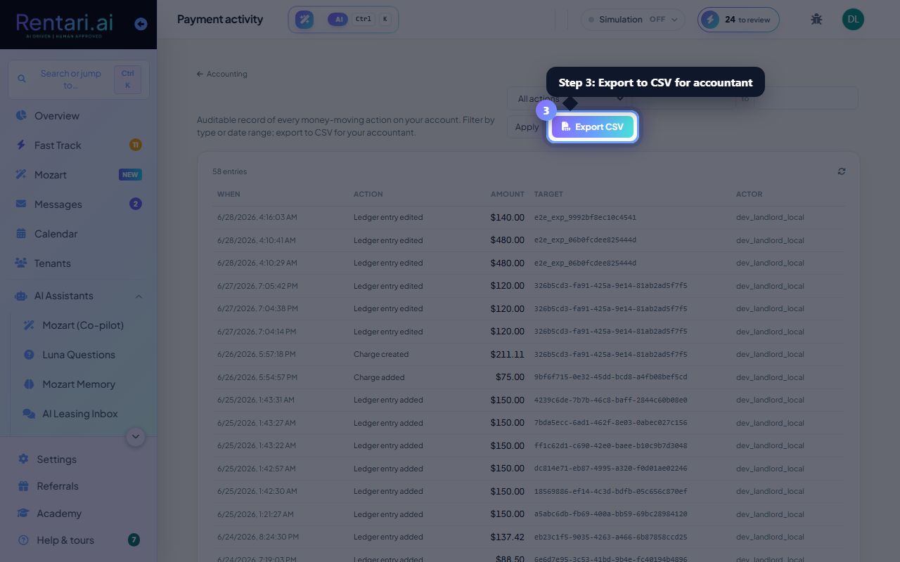 Step 3: Export to CSV for your accountant