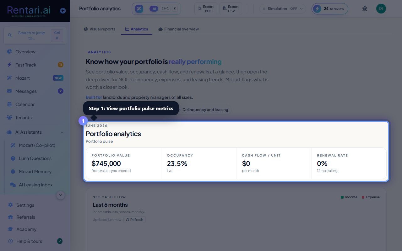 Step 1: View portfolio pulse metrics at the top
