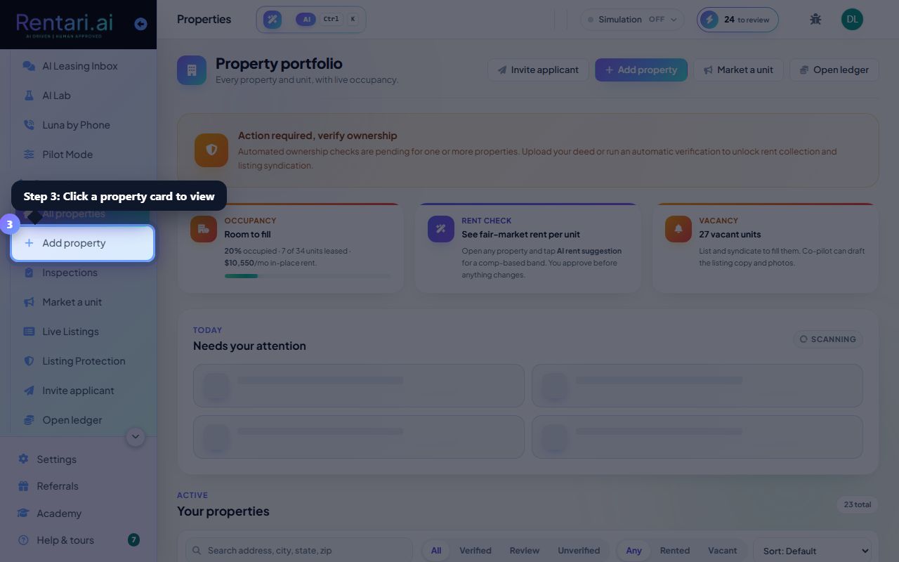 Step 3: View property cards and take action