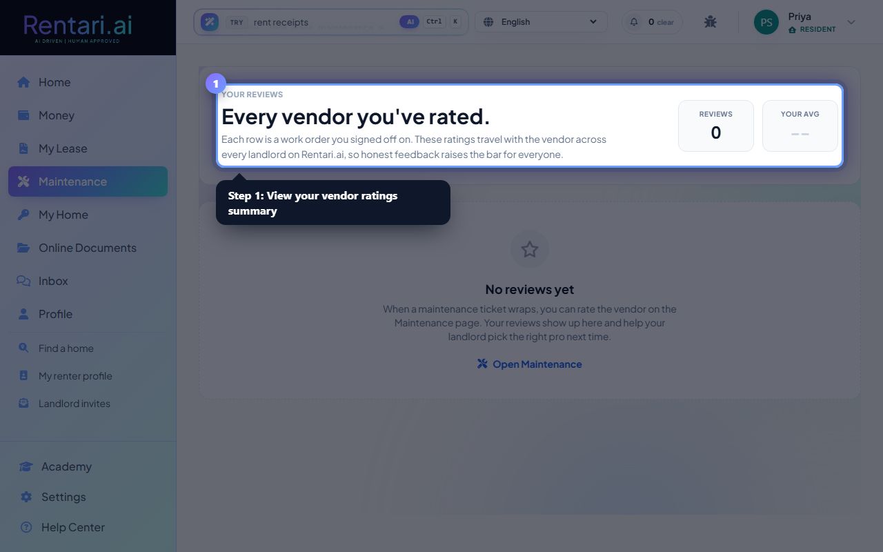 Step 1: View your vendor ratings summary