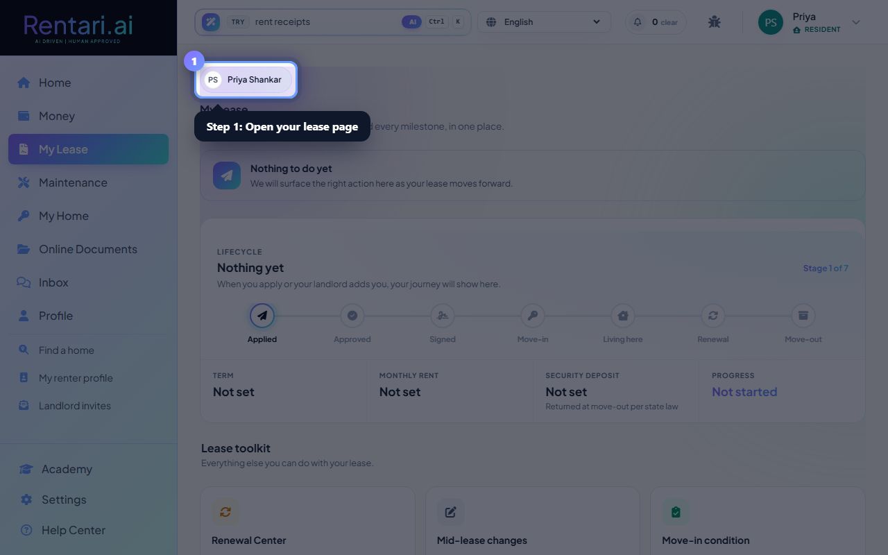 Step 1: Open your lease page