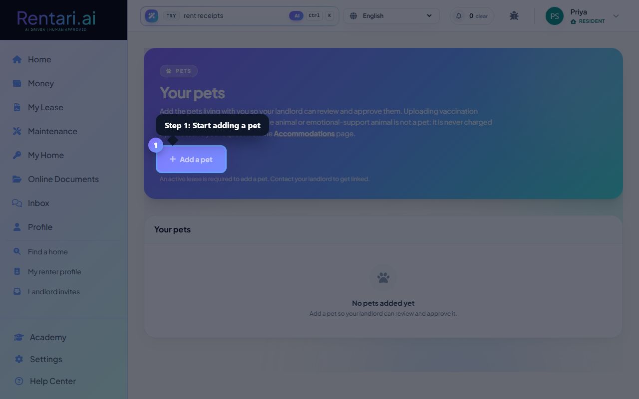 Step 1: Start adding a pet