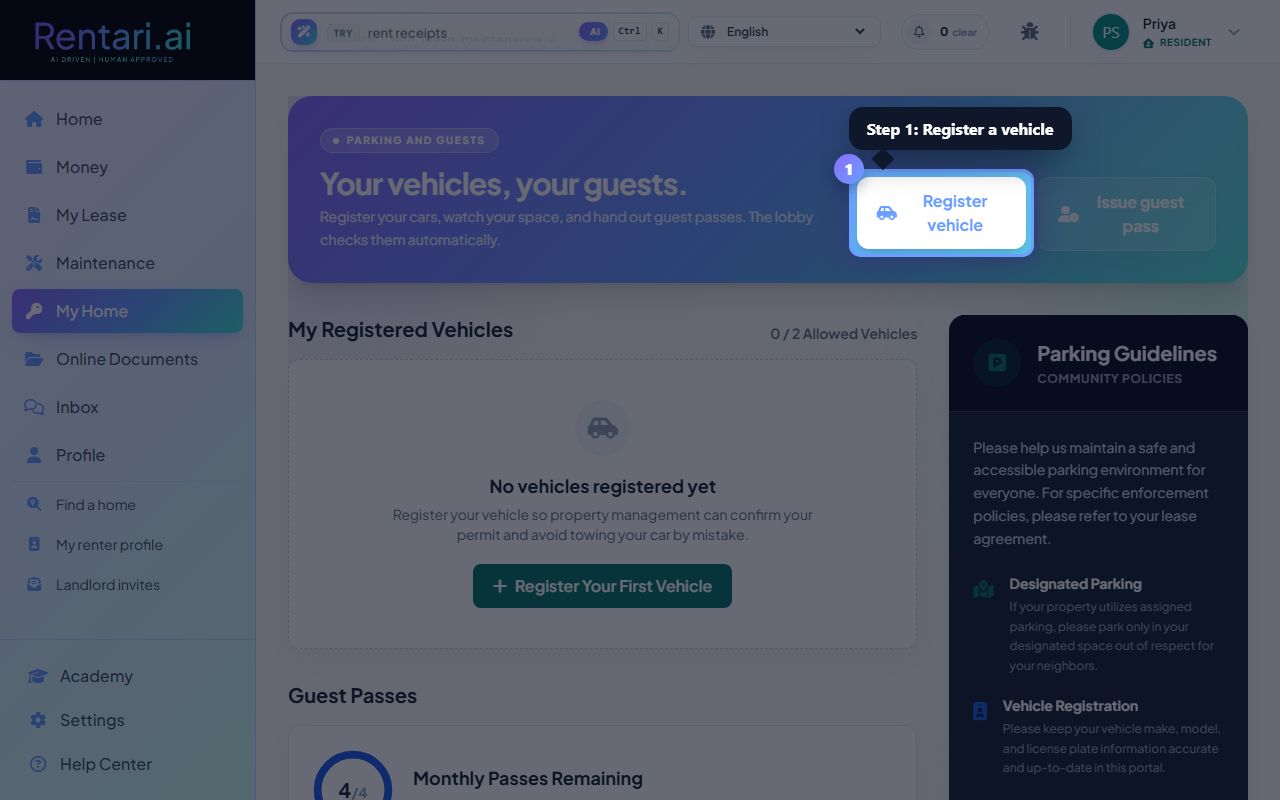 Step 1: Register a vehicle