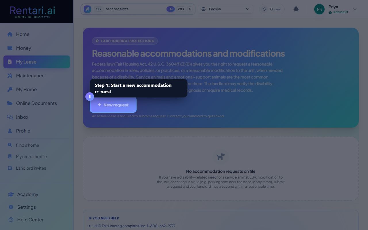 Step 1: Start a new accommodation request