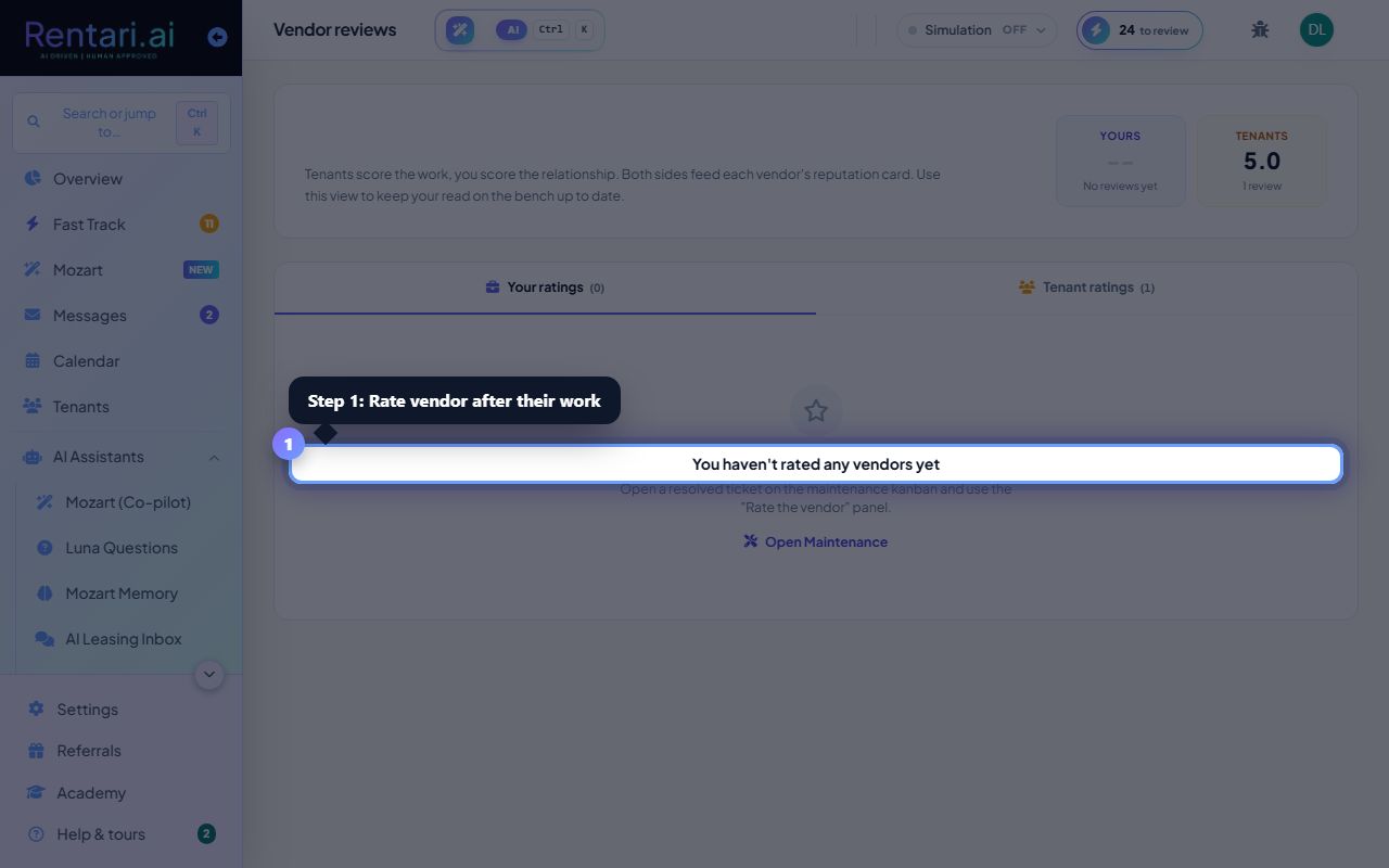 Step 1: Rate a vendor after their work is done