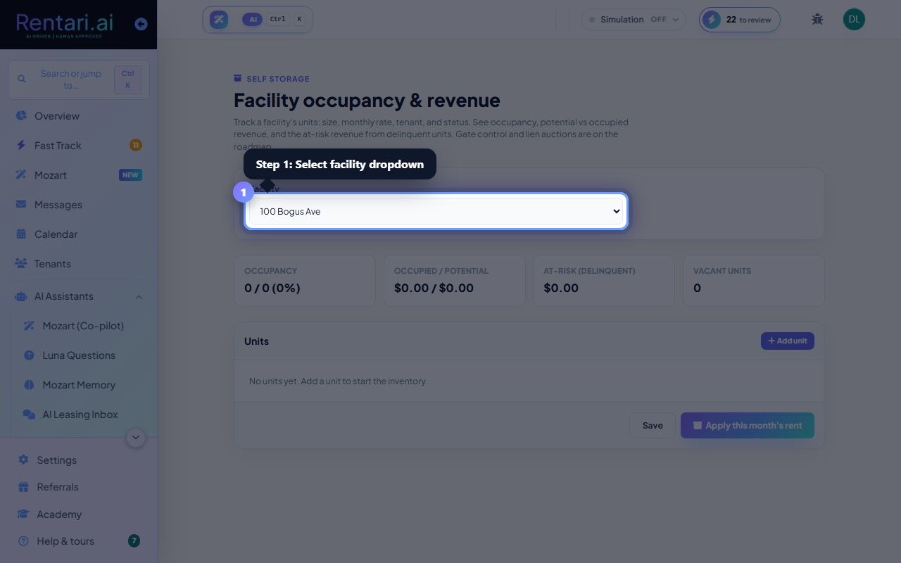 Step 1: Select a facility