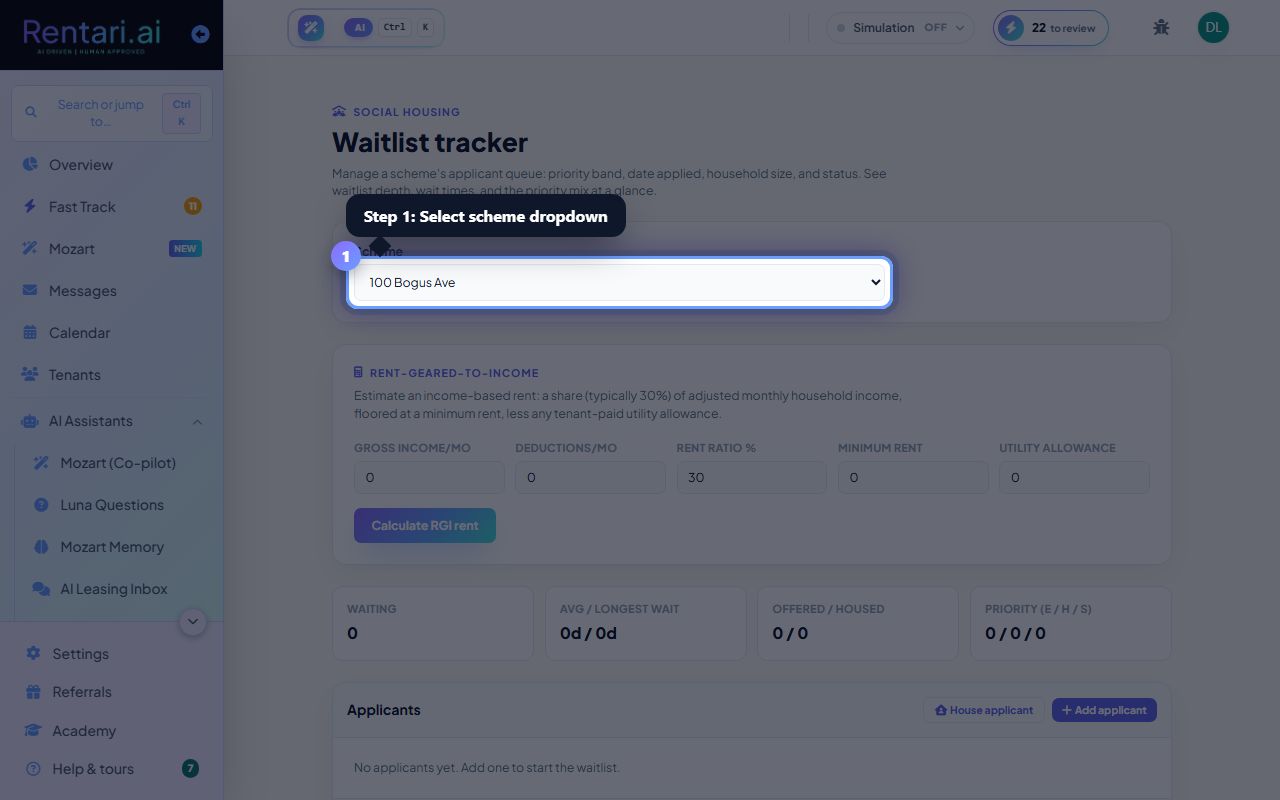 Step 1: Select a scheme and review the waitlist