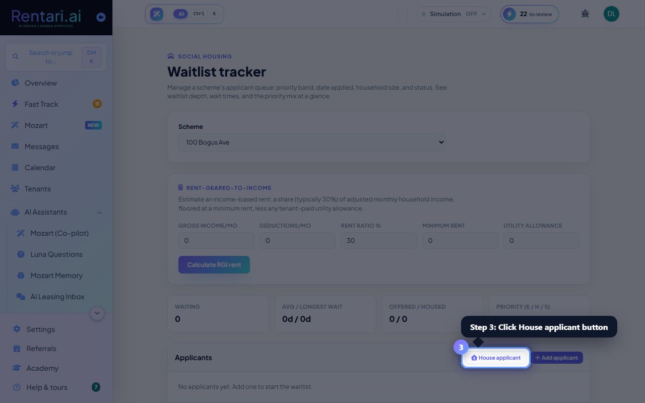 Step 3: House an applicant from the waitlist