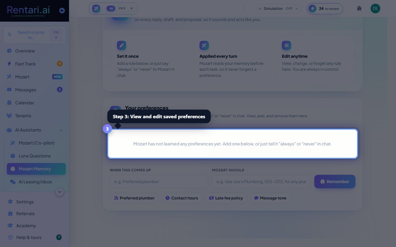 Step 3: View and edit saved preferences