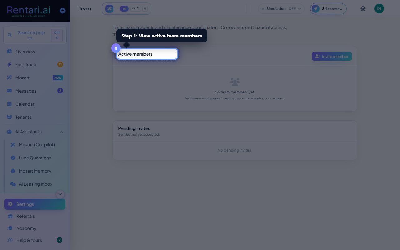 Step 1: View active team members