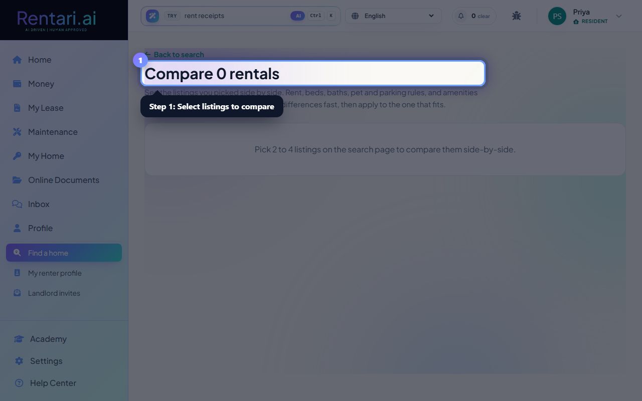 Step 1: Select listings to compare from the search page