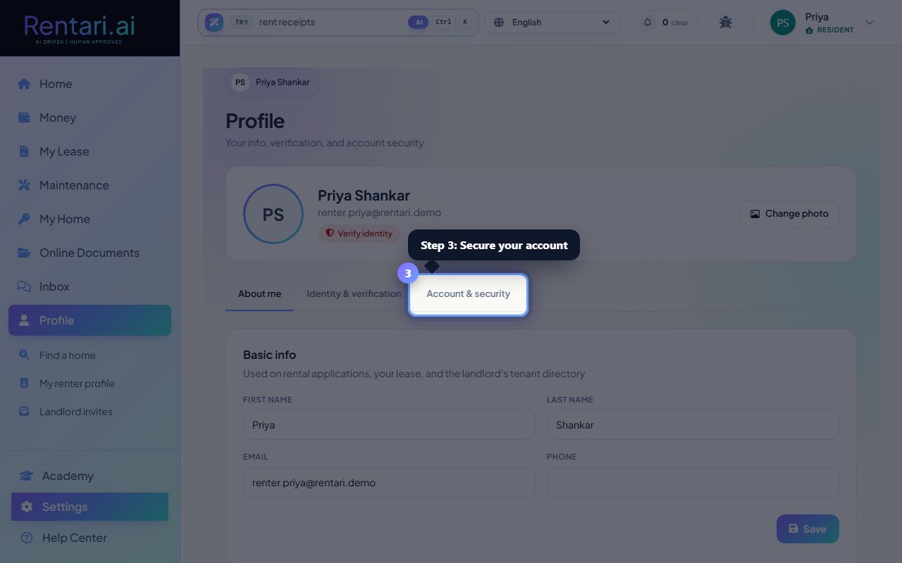 Step 3: Secure your account in Account & security tab