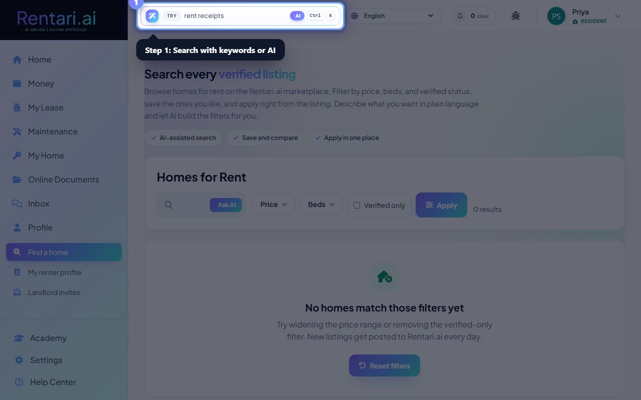 Step 1: Search with keywords or AI