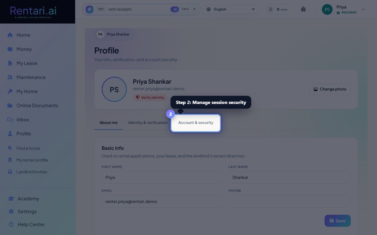 Step 2: Manage your session security in Account & security tab