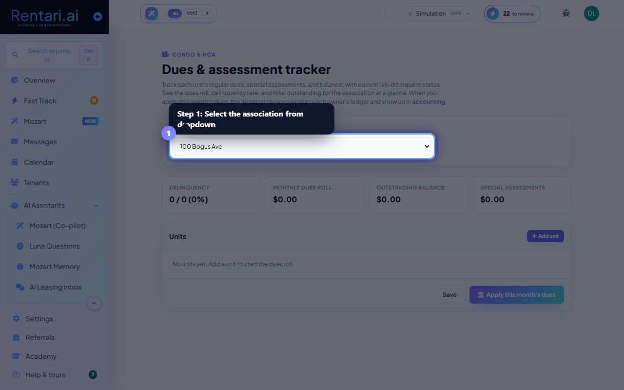 Step 1: Select the association and add units