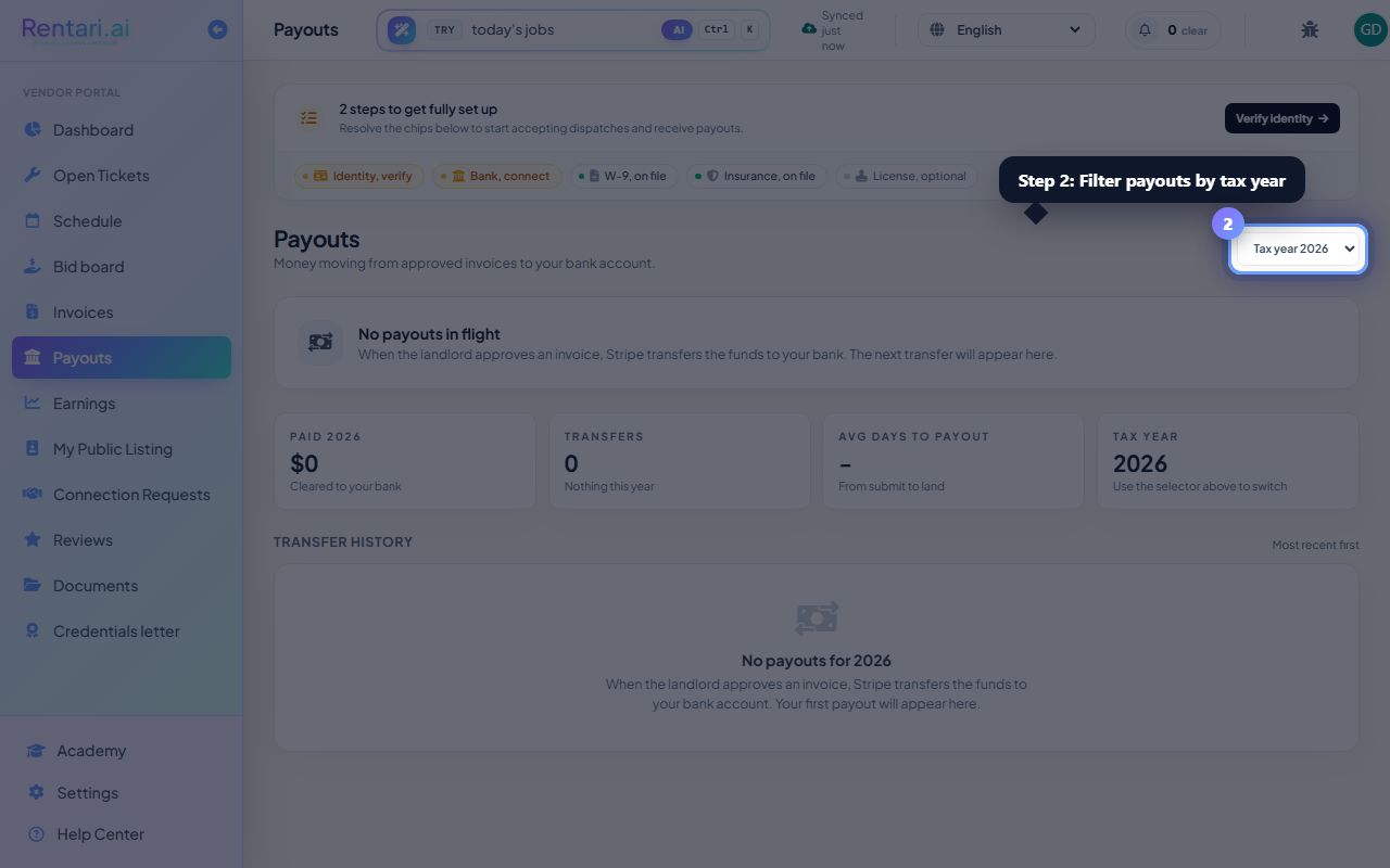 Step 2: Filter payouts by tax year