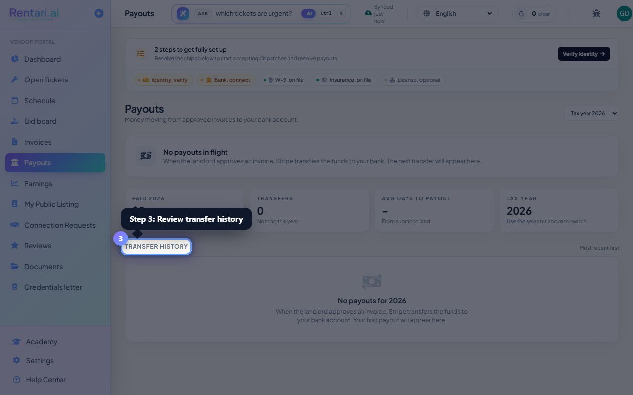Step 3: Review transfer history and export