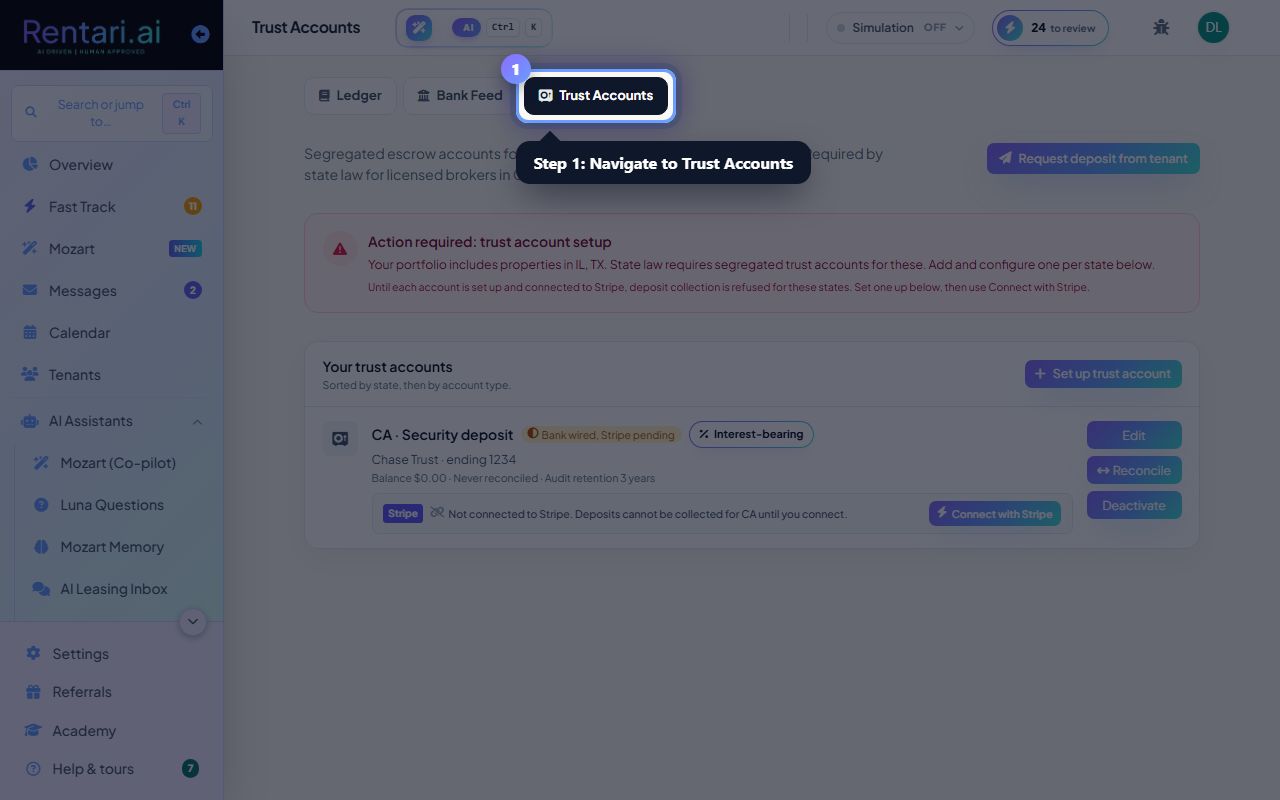 Step 1: Open your trust accounts page