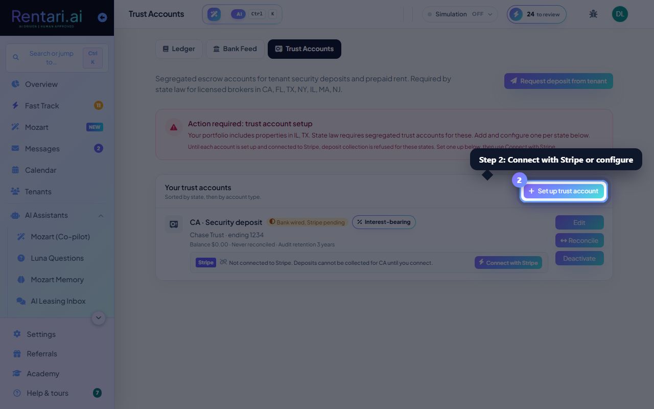 Step 2: Connect to Stripe or configure bank details