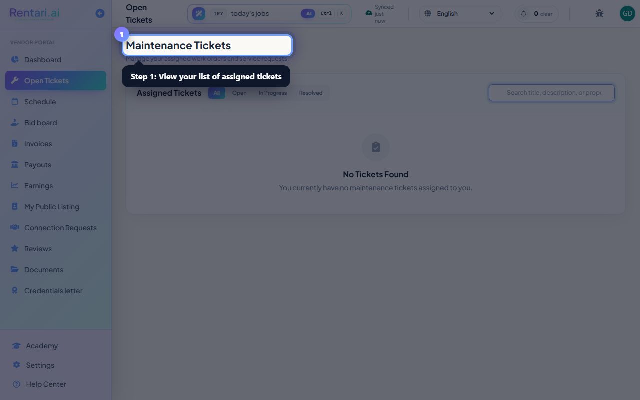 Step 1: Open Tickets