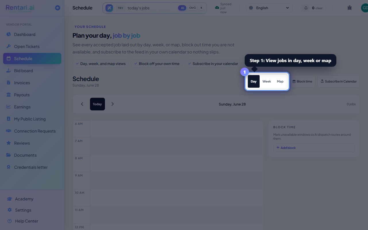 Step 1: View your jobs in day, week, or map